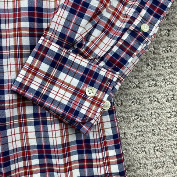 Tommy Hilfiger Shirt Men Size 15 32-33 Slim Fit Blue Red White Plaid Button Down - Picture 2 of 8